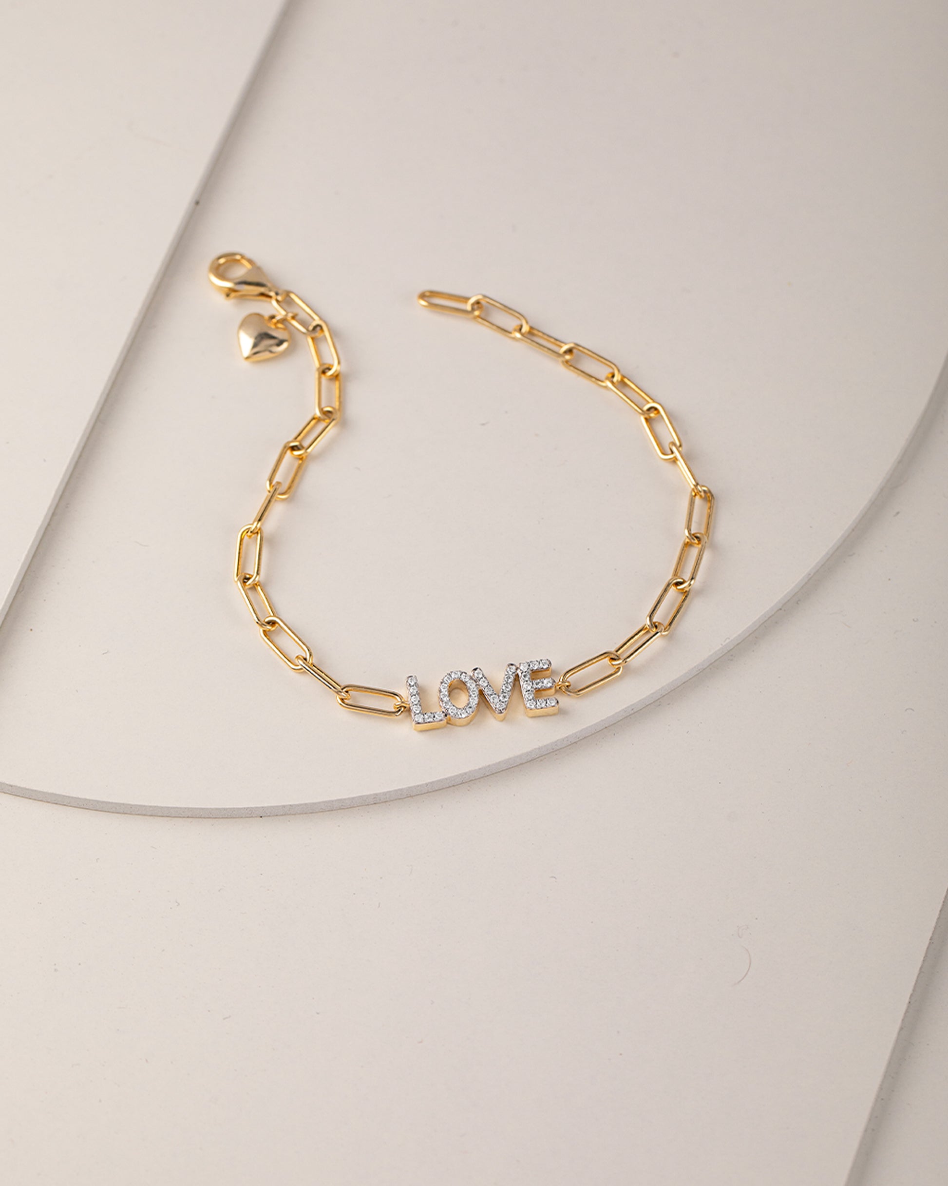 Love Diamond Paperclip Bracelet, 14K Solid Gold, 1/4 ct Lab Grown Diamond-6