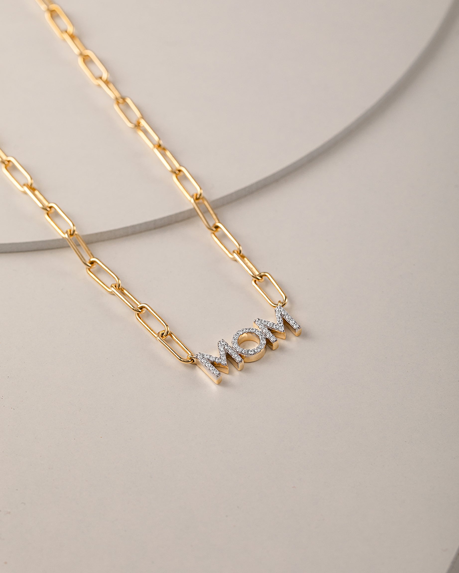Mom Diamond Paperclip Necklace, 14K Solid Gold, 1/4 ct Lab Grown Diamond-5