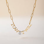 I Can & I Will Diamond Paperclip Necklace, 14K Solid Gold, 1/10 ct Lab Grown Diamond-6
