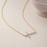 Horizontal Cross Diamond Necklace,14K Gold Vermeil,1/4 ct Lab Diamond-5