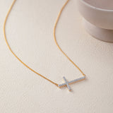 Horizontal Cross Diamond Necklace,14K Gold Vermeil,1/4 ct Lab Diamond-5