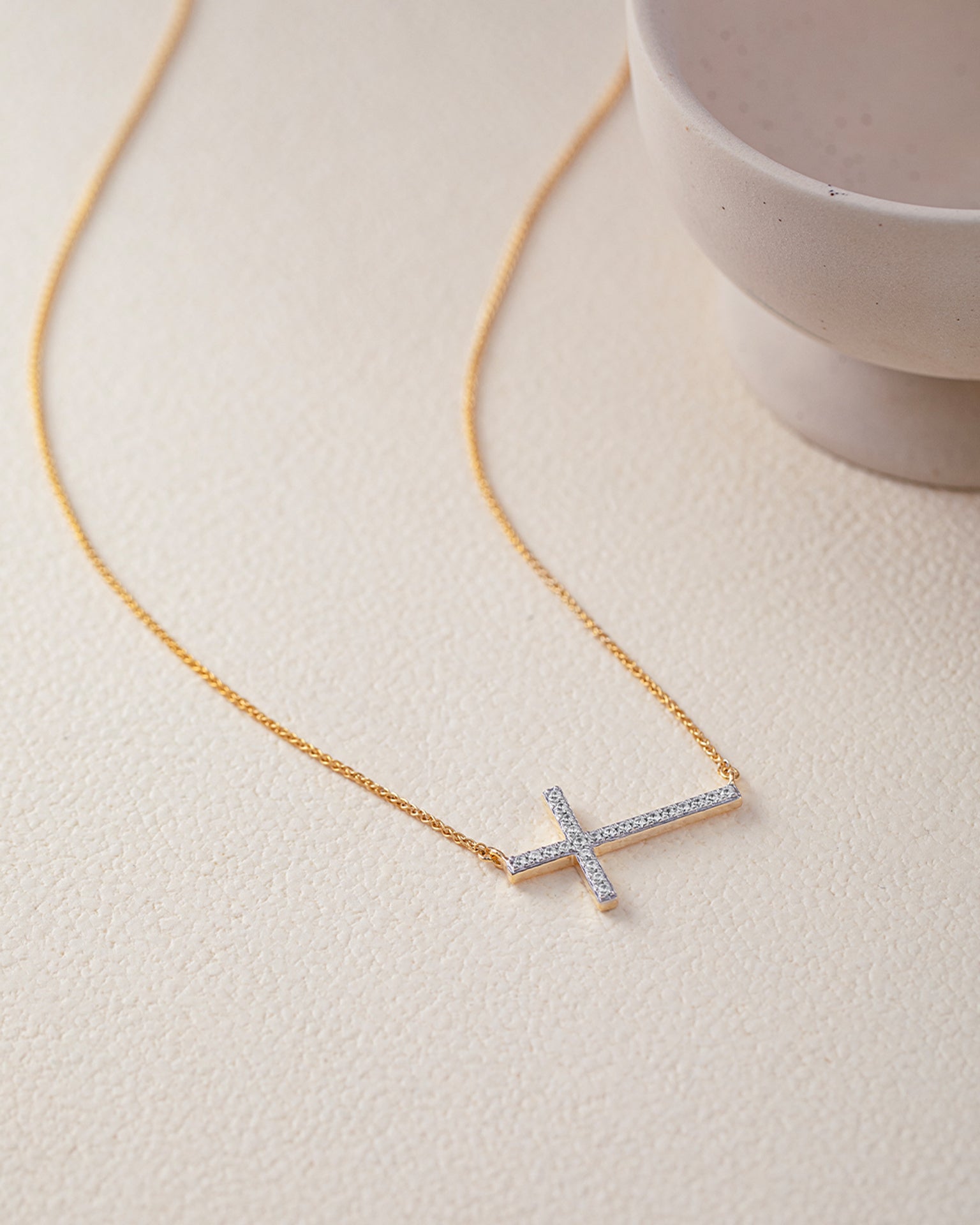 Horizontal Cross Diamond Necklace, 14K Gold Vermeil, 1/4 ct Lab Grown Diamond-5