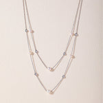 Layered Pearl Diamond Station Necklace, Sterling Silver, 1/3 ct Lab Grown Diamond-5