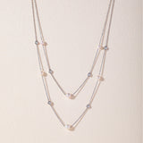 Layered Pearl Diamond Station Necklace, Sterling Silver, 1/3 ct Lab Grown Diamond-5