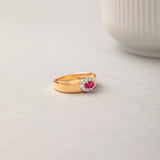 Created Ruby Halo Diamond Band, 14K Gold Vermeil, 1/6 ct Lab Grown Diamond-5