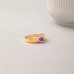 Created Ruby Halo Diamond Band, 14K Solid Gold, 1/6 ct Lab Grown Diamond-5