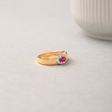 Created Ruby Halo Diamond Band, 14K Solid Gold, 1/6 ct Lab Grown Diamond-5