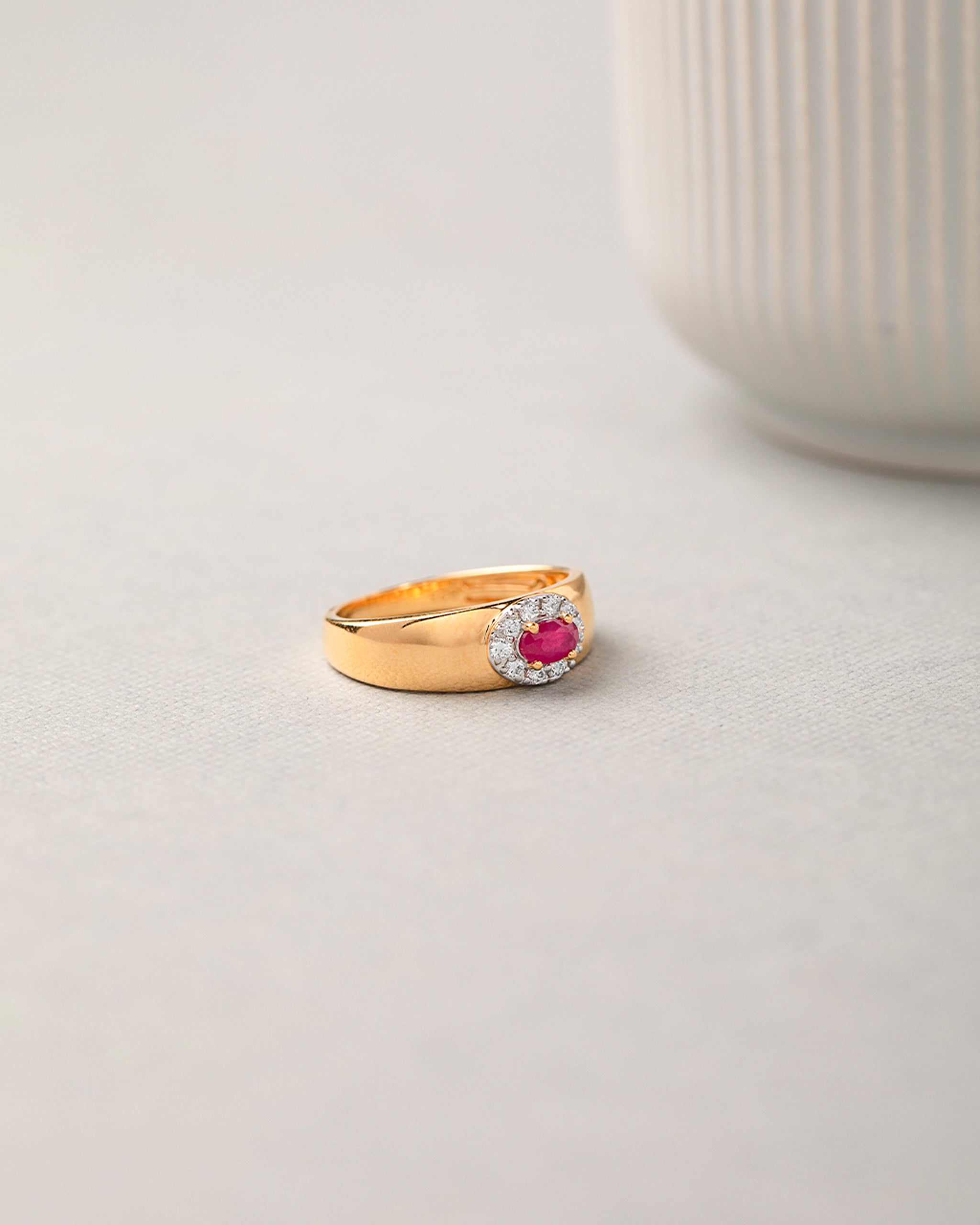 Created Ruby Halo Diamond Band, 14K Solid Gold, 1/6 ct Lab Grown Diamond-5