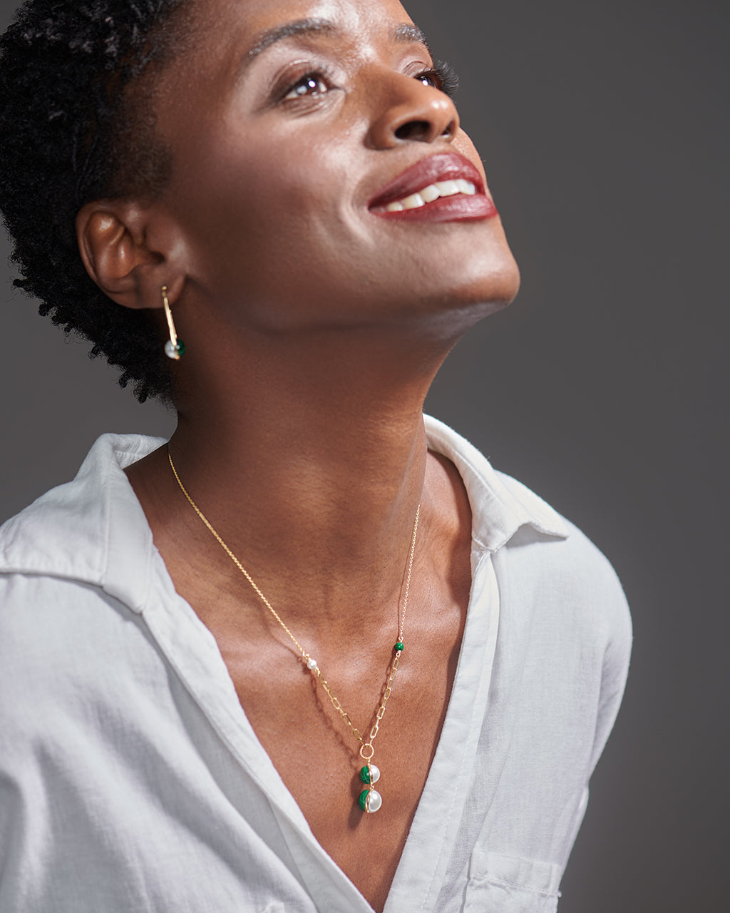 Harmony Pearl Malachite Lariat Necklace, 14K Gold Vermeil-2
