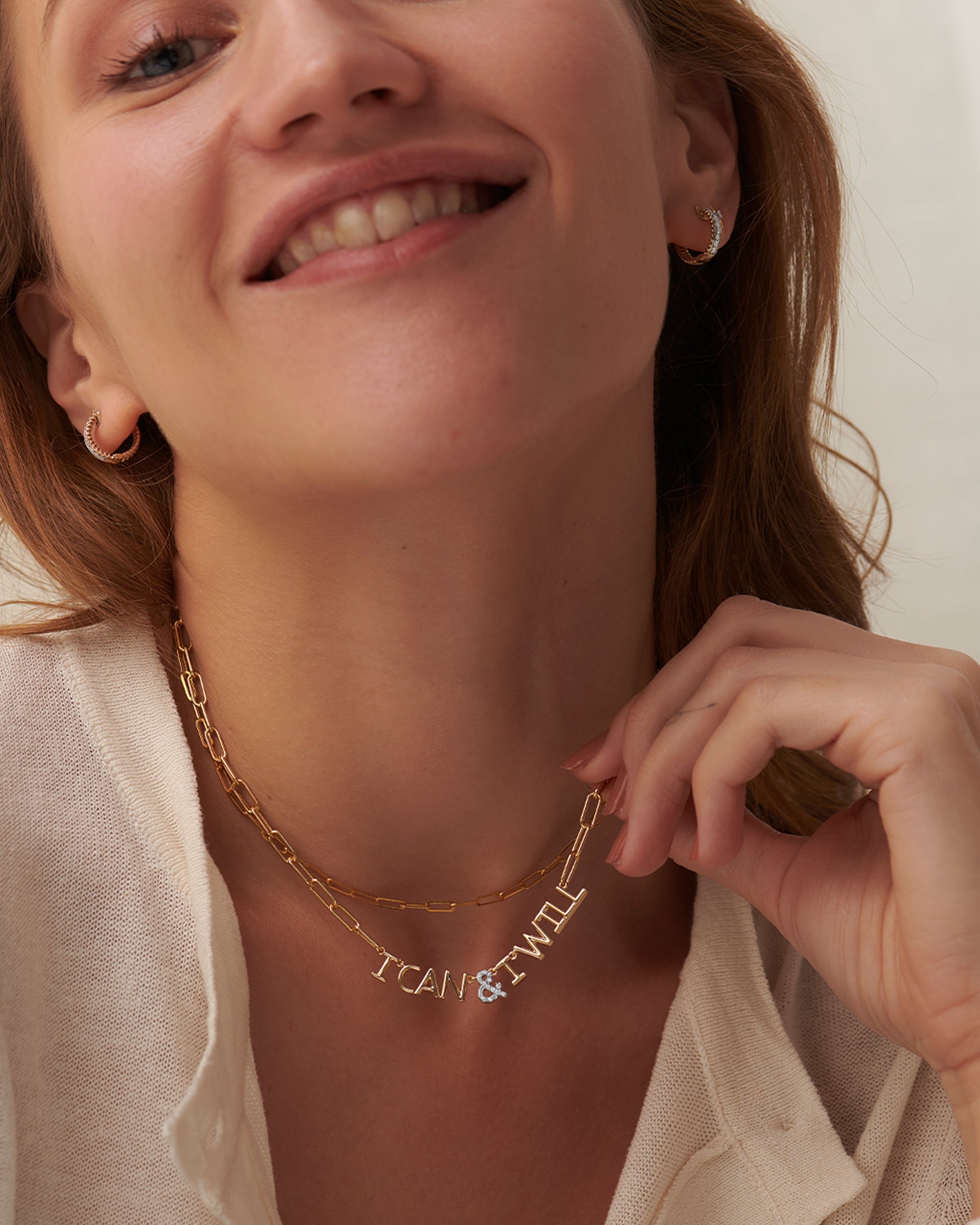 I Can & I Will Diamond Paperclip Necklace, 14K Gold Vermeil, 1/10 ct Lab Grown Diamond-2