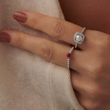 Classic Cushion Pearl Diamond Ring, Sterling Silver, 1/3 ct Lab Grown Diamond-2