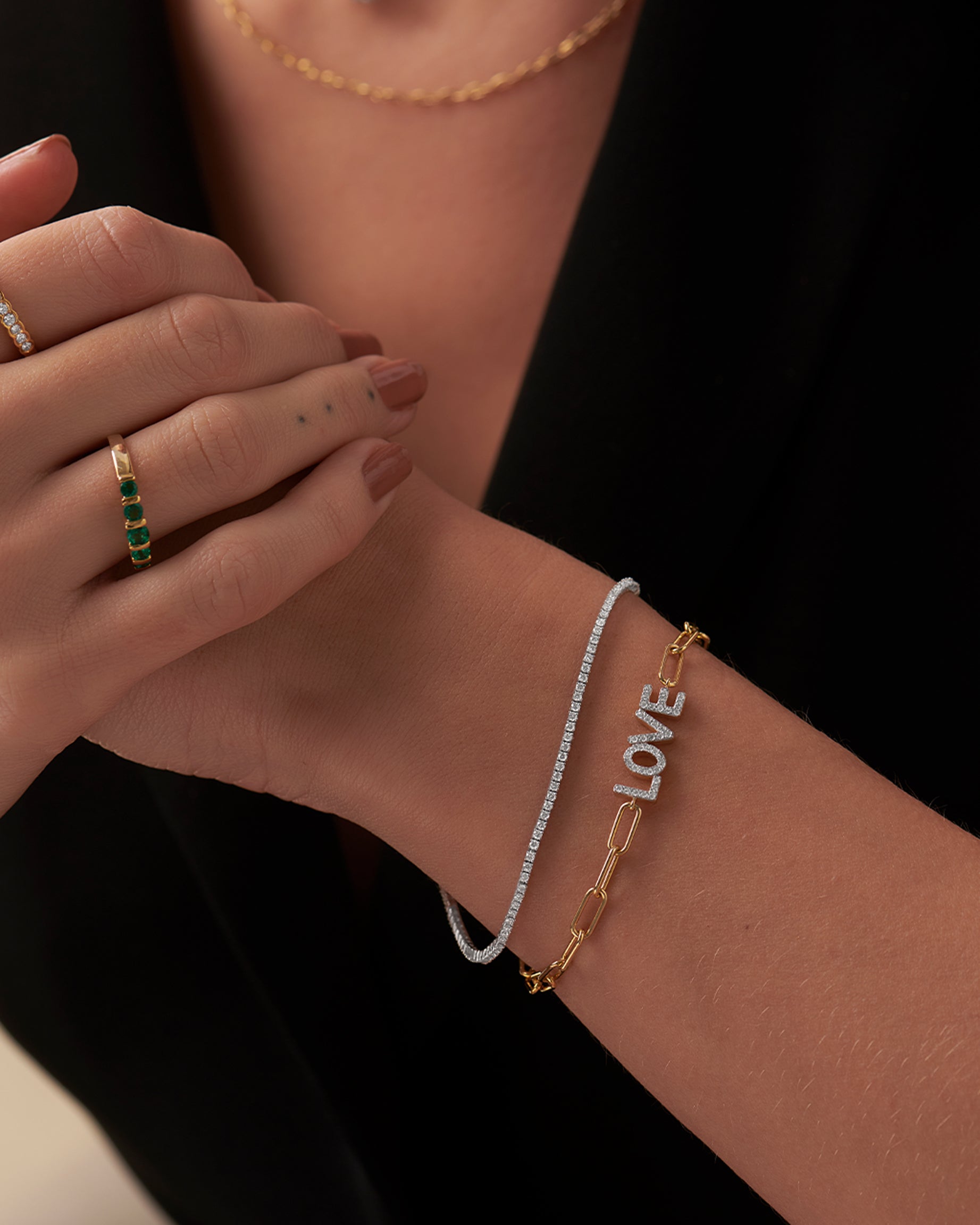 Love Diamond Paperclip Bracelet, 14K Solid Gold, 1/4 ct Lab Grown Diamond-2