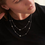 Layered Pearl Diamond Station Necklace, Sterling Silver, 1/3 ct Lab Grown Diamond-2