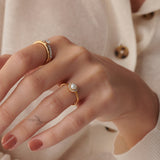 Classic Pearl Diamond Ring, 14K Solid Gold, 1/10 ct Lab Grown Diamond-4