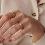 Classic Pearl Diamond Ring, 14K Gold Vermeil, 1/10 ct Lab Grown Diamond-4