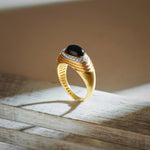 Created Black Onyx Signet Ring, 14K Solid Gold, 1/4 ct Lab Grown Diamond-8