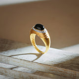Created Black Onyx Signet Ring, 14K Solid Gold, 1/4 ct Lab Grown Diamond-8