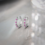 Created Ruby Diamond Hoops, Sterling Silver, 1/10 ct Lab Grown Diamond-6