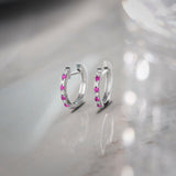 Created Ruby Diamond Hoops, Sterling Silver, 1/10 ct Lab Grown Diamond-6