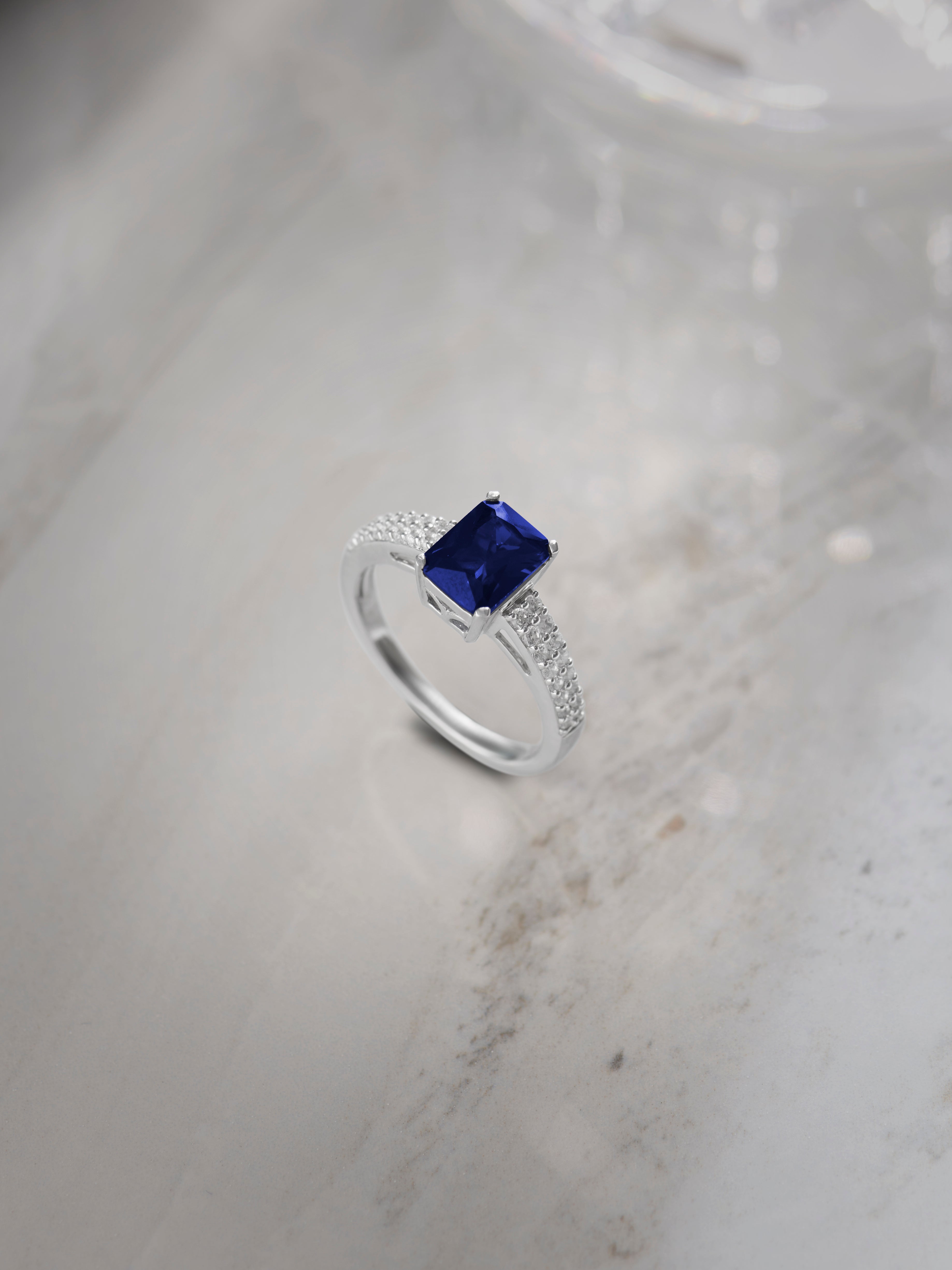 Created Sapphire & Diamond Ring, Sterling Silver, 1/4 ct Lab Grown Diamond-6