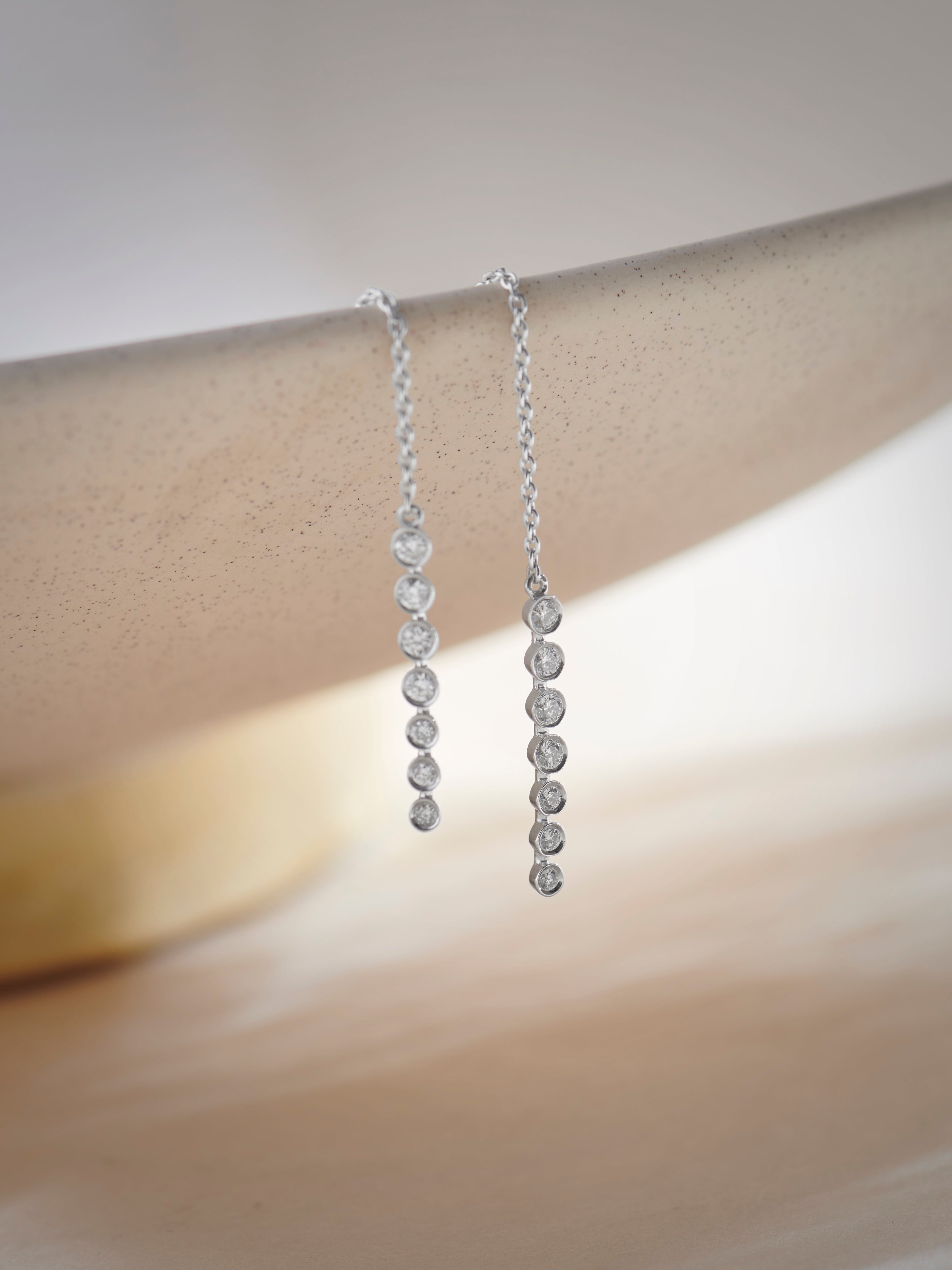 Diamond Threader Earrings, Sterling Silver, 1/4 ct Lab Grown Diamond-5