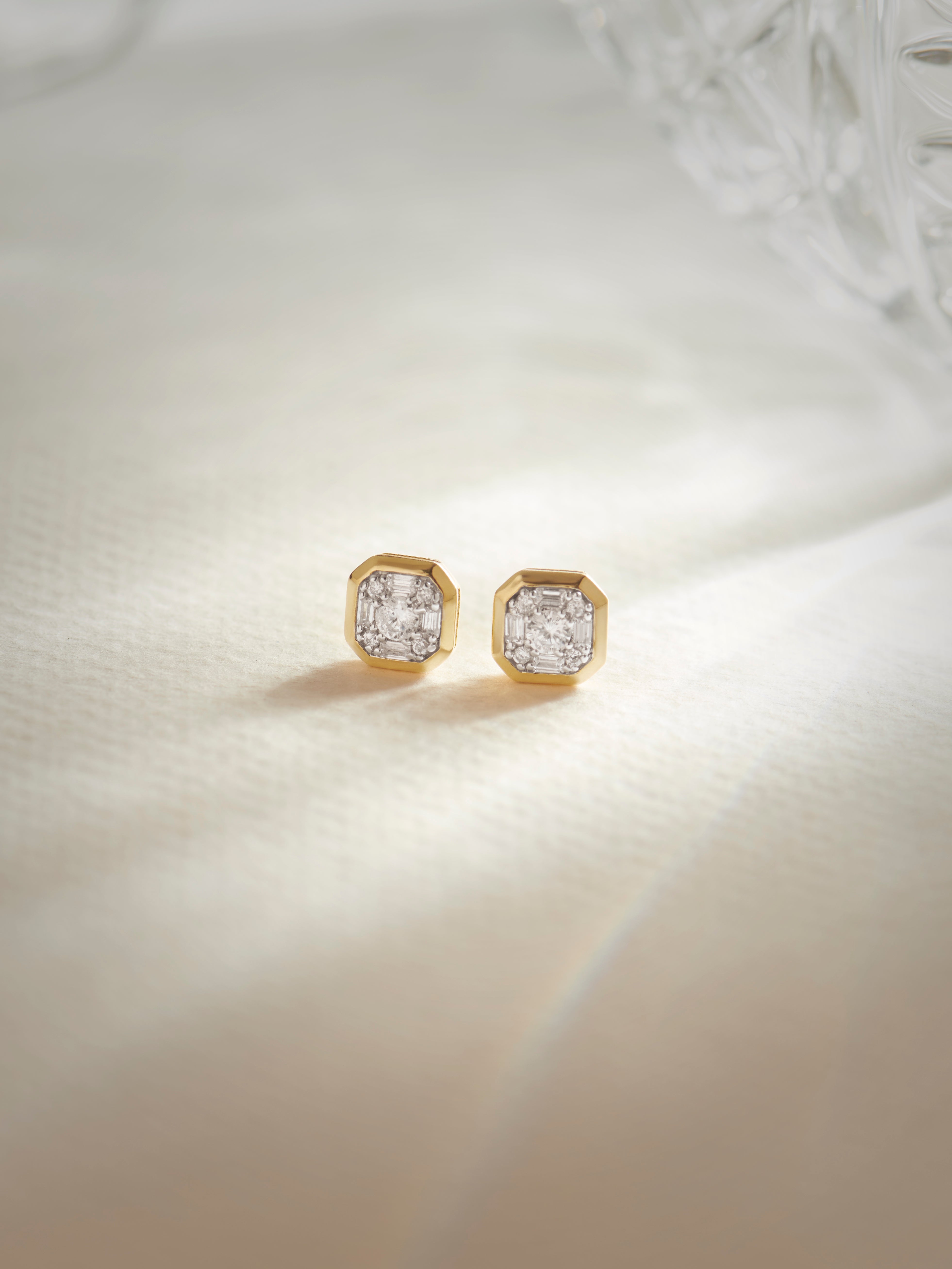 Octa Diamond Earrings, 14K Solid Gold, 3/8 ct Lab Grown Diamond-6