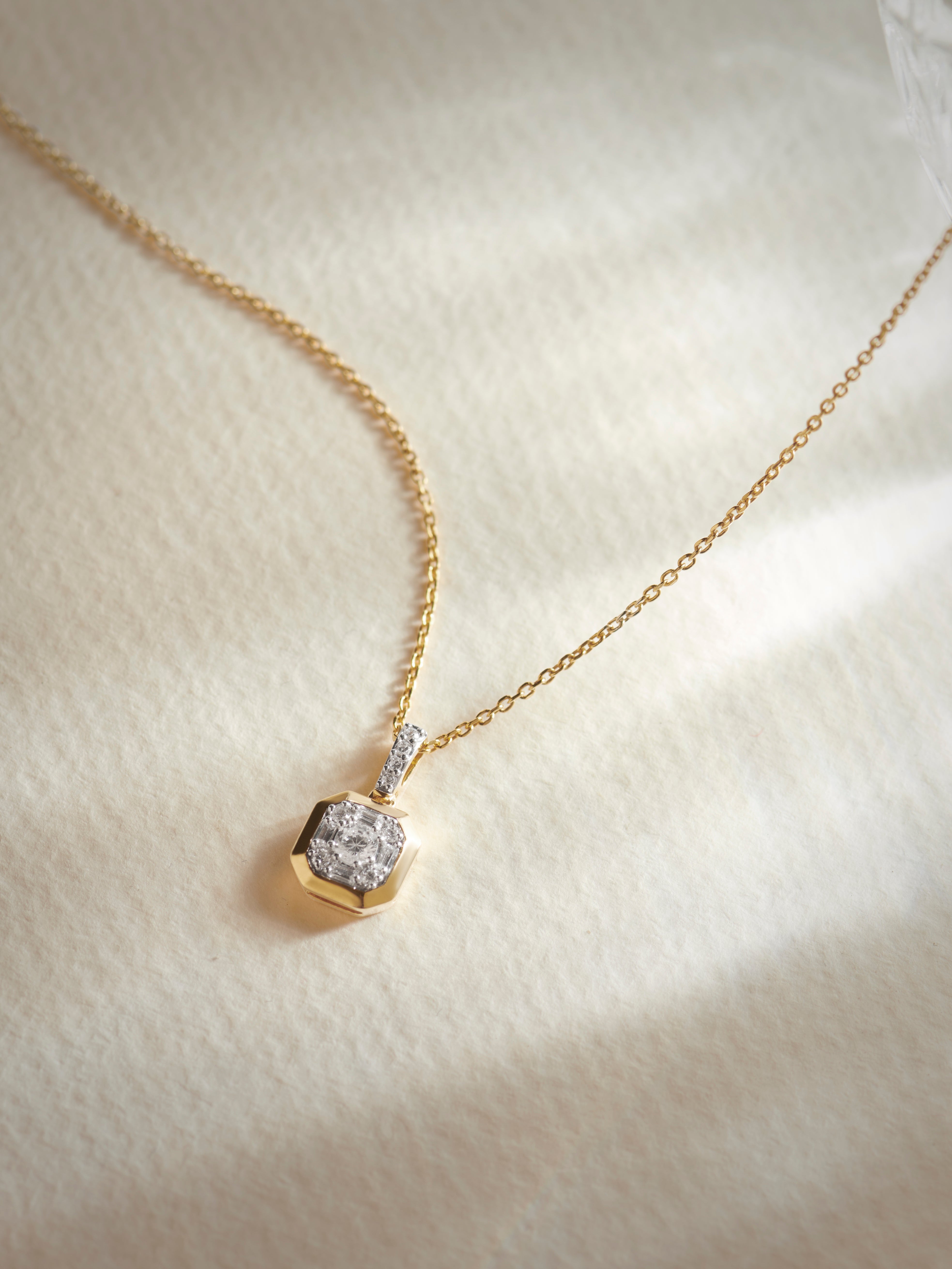 Octa Diamond Necklace, 14K Solid Gold, 1/4 ct Lab Grown Diamond-6