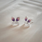 Butterfly Enamel Diamond Earrings, 14K Solid Gold, 3/8 ct Lab Grown Diamond-5