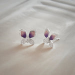 Butterfly Enamel Diamond Earrings, Sterling Silver, 3/8 ct Lab Grown Diamond-5