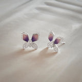 Butterfly Enamel Diamond Earrings, Sterling Silver, 3/8 ct Lab Grown Diamond-5