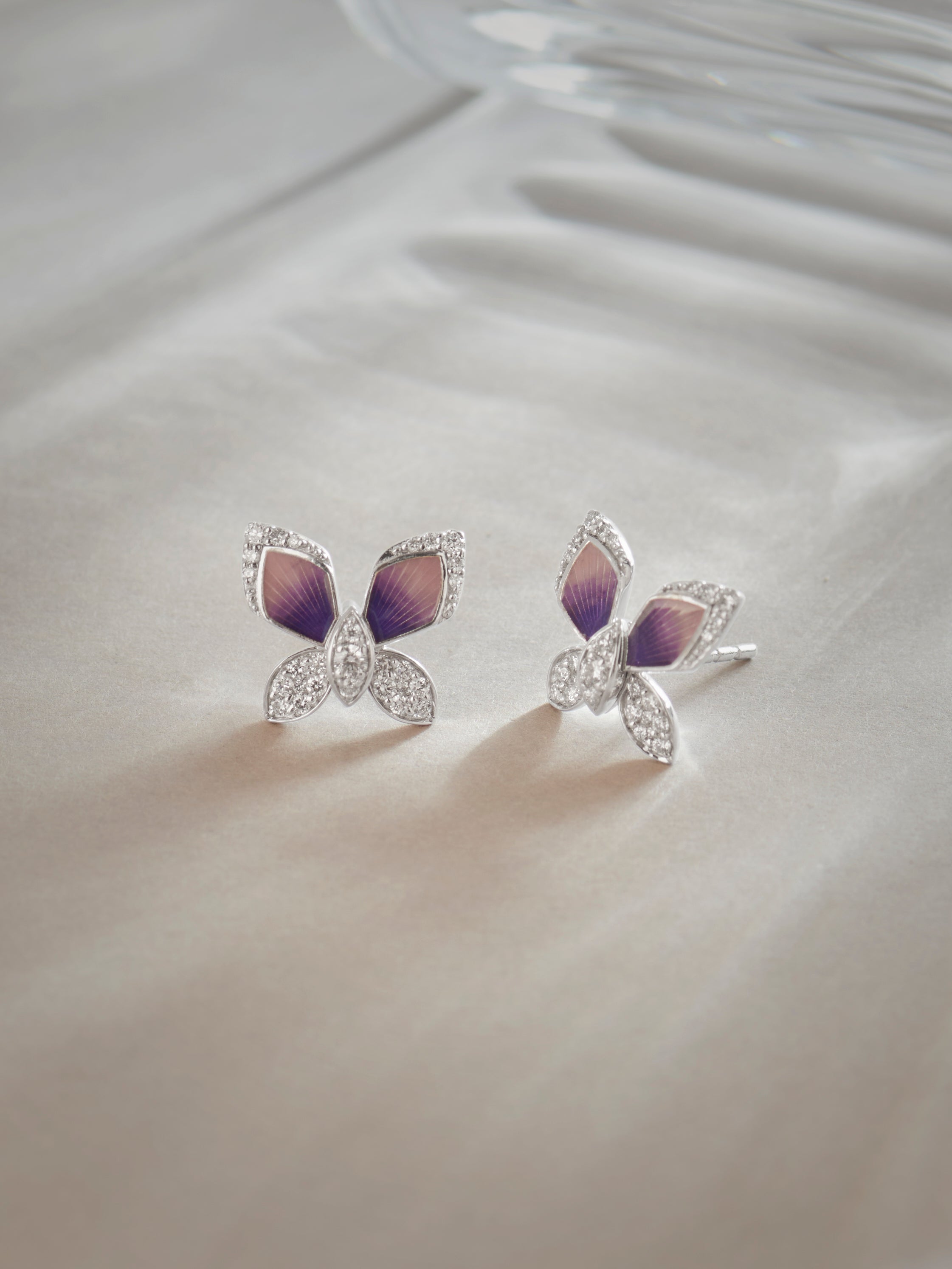 Butterfly Enamel Diamond Earrings, Sterling Silver, 3/8 ct Lab Grown Diamond-5