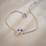 Butterfly Enamel Diamond Chain Bracelet, 14K Solid Gold, 1/5 ct Lab Grown Diamond-3