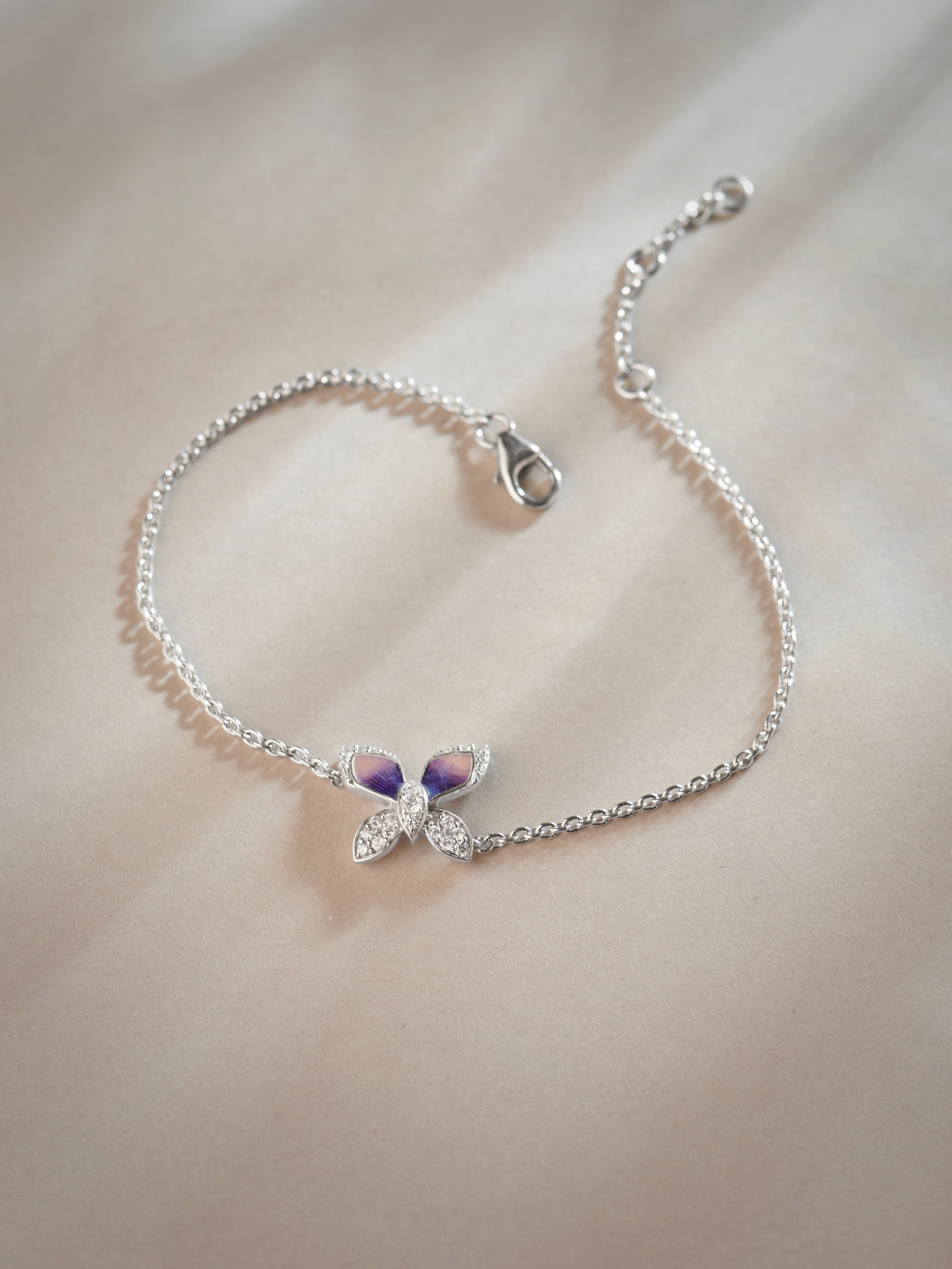 Butterfly Enamel Diamond Chain Bracelet, 14K Solid Gold, 1/5 ct Lab Grown Diamond-3