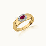 Created Ruby Halo Diamond Band, 14K Gold Vermeil, 1/6 ct Lab Grown Diamond-3