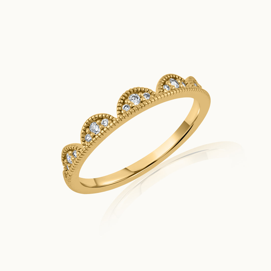 Scallop Stacker Diamond Band, 14K Solid Gold, 1/6 ct Lab Grown Diamond-3