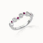Created Ruby Scattered Diamond Band, Sterling Silver, 3/8 ct Lab Grown Diamond-3