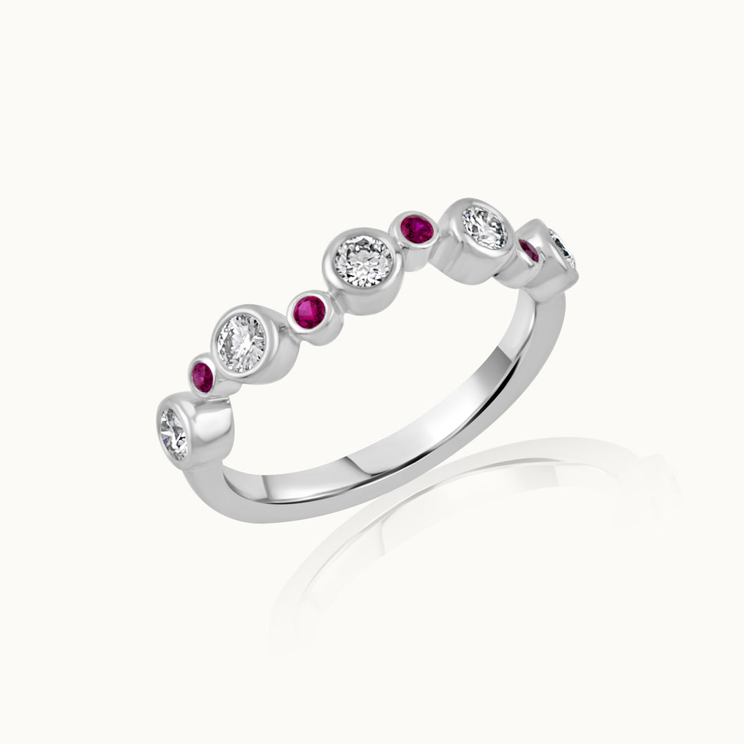 Created Ruby Scattered Diamond Band, 14K Solid Gold, 3/8 ct Lab Grown Diamond-3