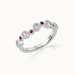 Created Ruby Scattered Diamond Band, 14K Solid Gold, 3/8 ct Lab Grown Diamond-3