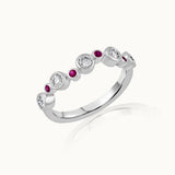 Created Ruby Scattered Diamond Band, 14K Solid Gold, 3/8 ct Lab Grown Diamond-3