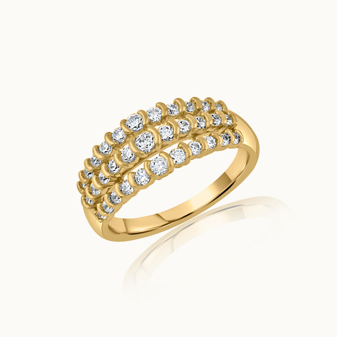 Stunning Three Row Diamond Ring, 14K Solid Gold, 5/8 ct Lab Grown Diamond-3