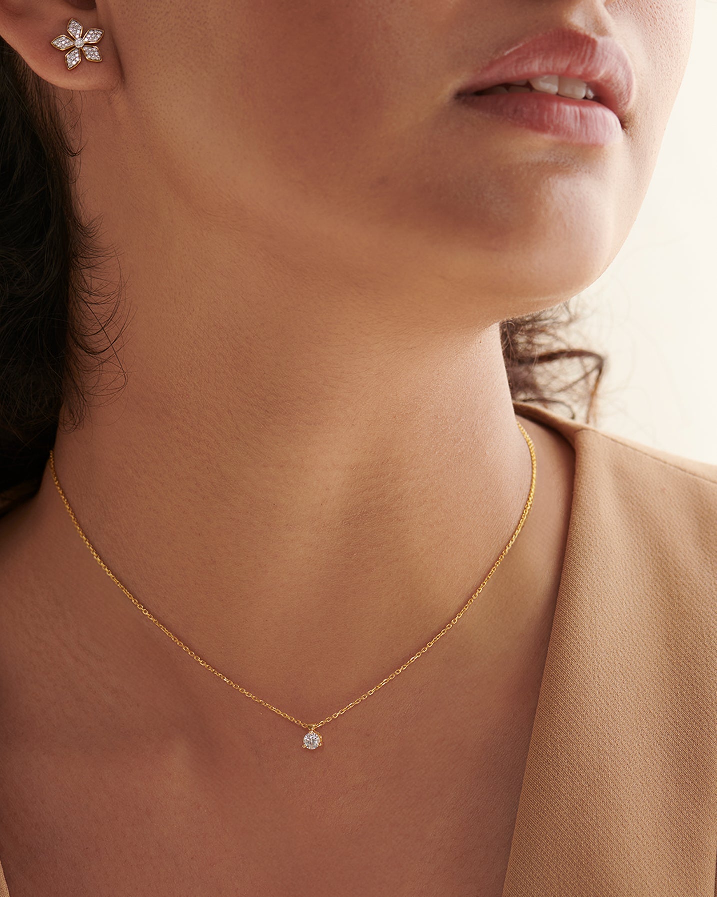 Round Solitaire Necklace, 14K Solid Gold, 1/4 ct Lab Grown Diamond-4