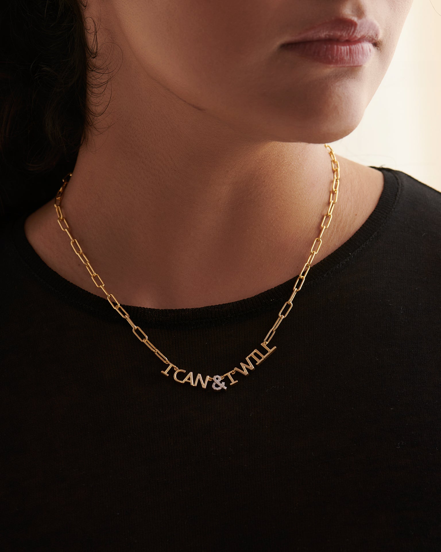 I Can & I Will Diamond Paperclip Necklace, 14K Solid Gold, 1/10 ct Lab Grown Diamond-4