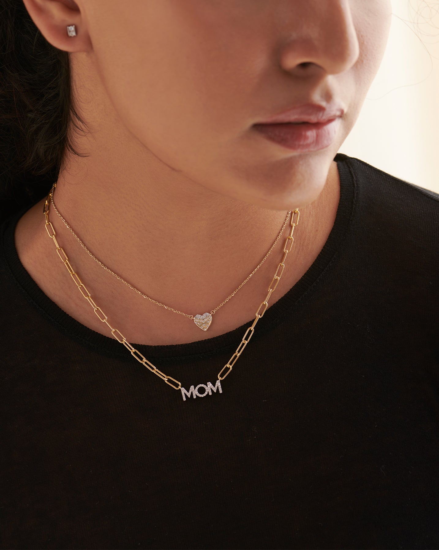 Mom Diamond Paperclip Necklace, 14K Solid Gold, 1/4 ct Lab Grown Diamond-4
