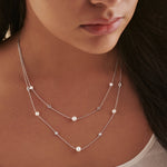Layered Pearl Diamond Station Necklace, Sterling Silver, 1/3 ct Lab Grown Diamond-4