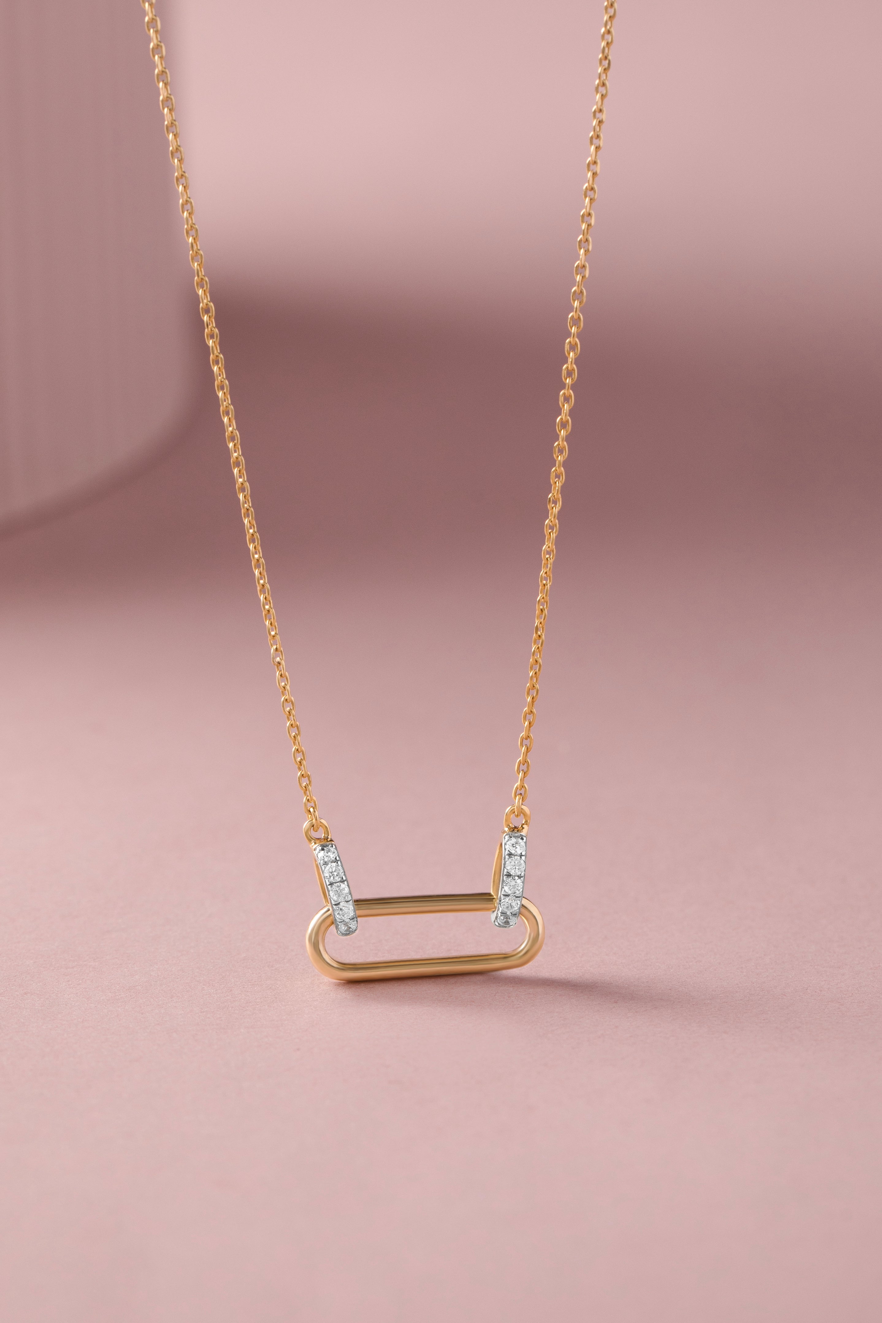 Interlocking Paperclip Diamond Necklace, 14K Solid Gold, 1/10 ct Lab Grown Diamond-5