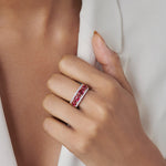 Three Row Created Ruby and Diamond Band, 14K Gold Vermeil,3 ct Lab Grown Diamond-4