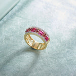 Three Row Created Ruby and Diamond Band, 14K Solid Gold,3 ct Lab Grown Diamond-5
