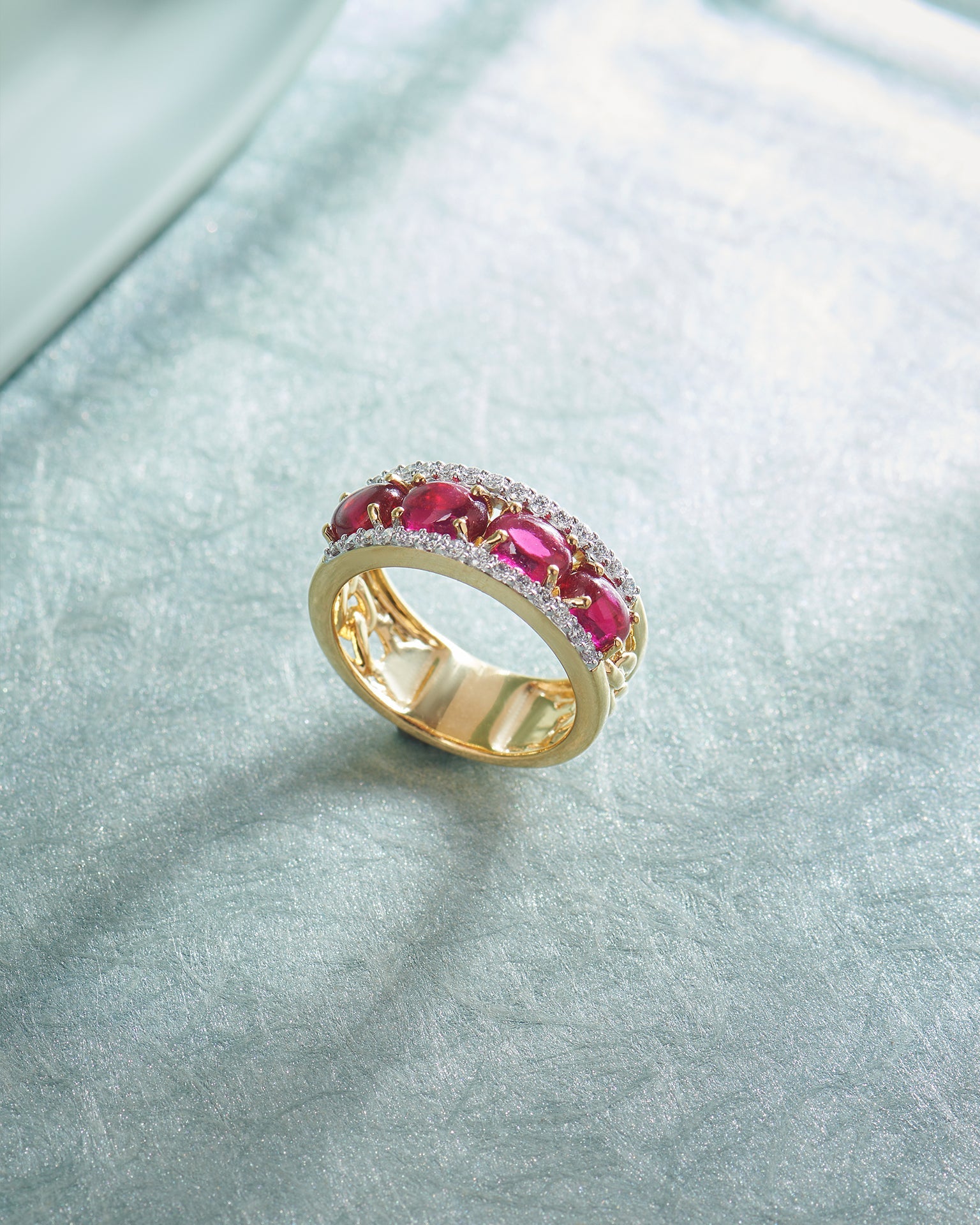 Three Row Created Ruby and Diamond Band, 14K Solid Gold,3 ct Lab Grown Diamond-5
