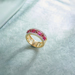 Three Row Created Ruby and Diamond Band, 14K Gold Vermeil,3 ct Lab Grown Diamond-1