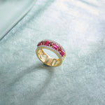 Three Row Created Ruby and Diamond Band, 14K Solid Gold,3 ct Lab Grown Diamond-1